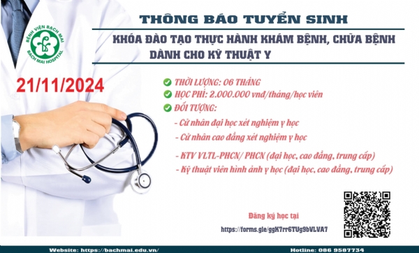 Thông báo tuyển sinh KĐT Thực hành sau tốt nghiệp Kỹ thuật y ngày 21/11/2024