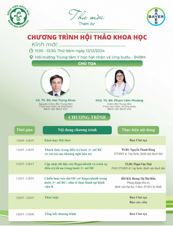 Chương trình hội thảo khoa học với chủ đề: Chiến lược tối ưu điều trị bước 3+ trong ung thư đại trực tràng di căn