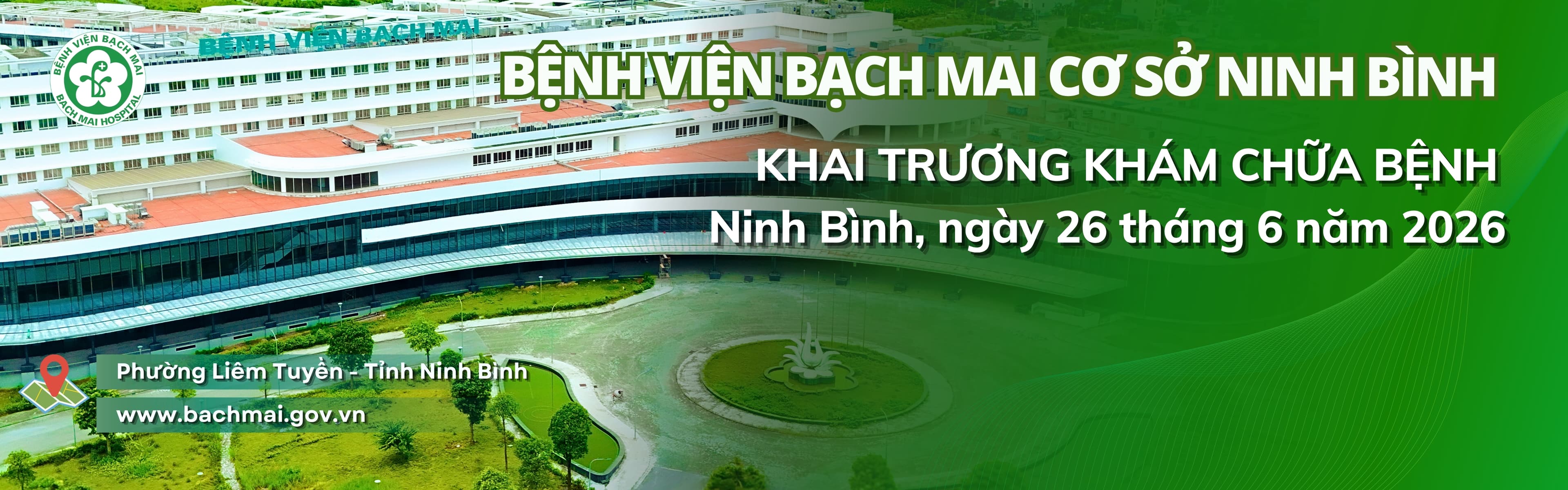 Banner khai trương khám chữa bệnh Bệnh viện Bạch Mai cơ sở Ninh Bình