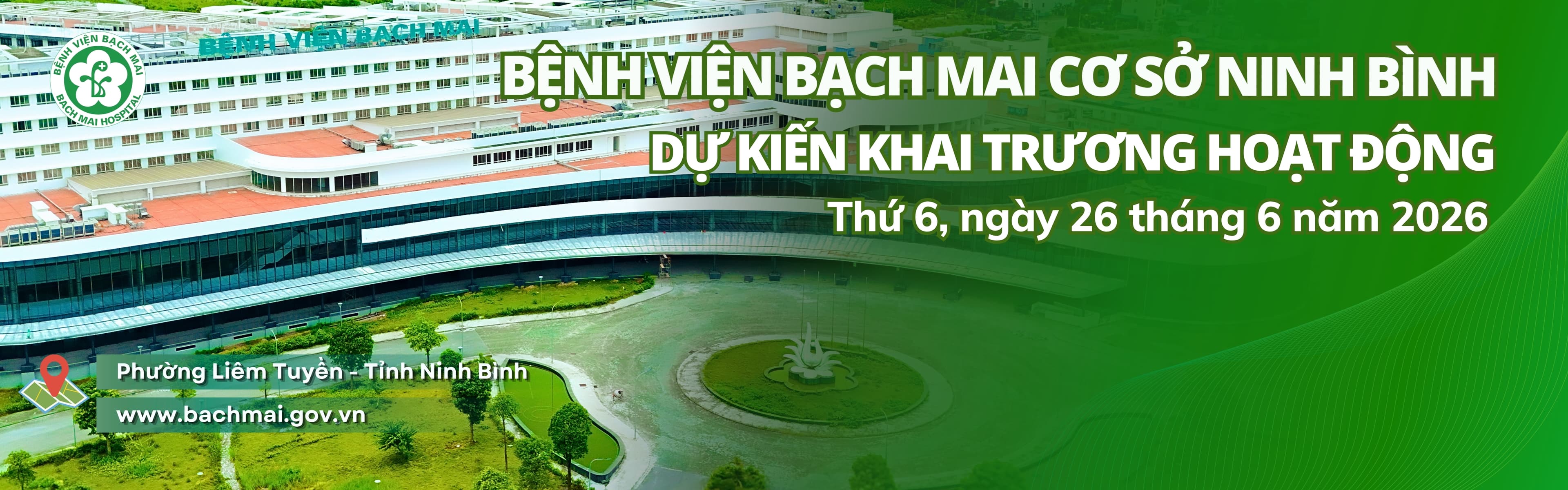 Banner khai trương khám chữa bệnh Bệnh viện Bạch Mai cơ sở Ninh Bình