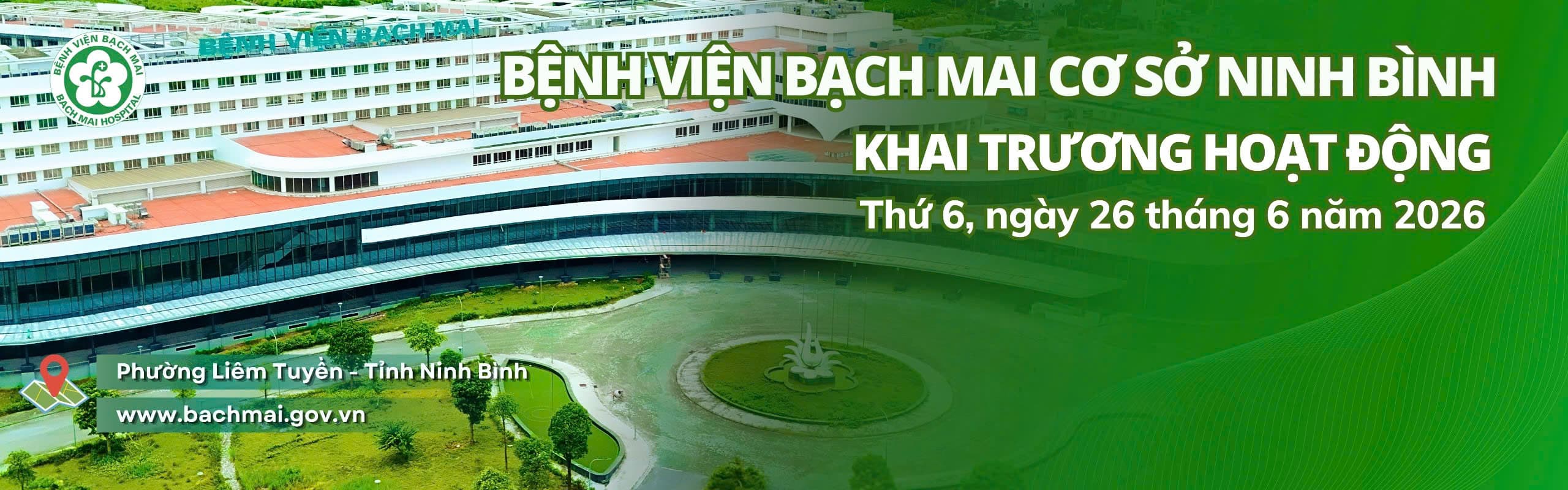Banner khai trương khám chữa bệnh Bệnh viện Bạch Mai cơ sở Ninh Bình