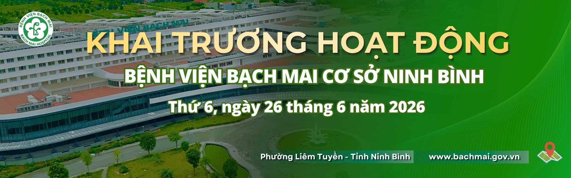 Banner khai trương khám chữa bệnh Bệnh viện Bạch Mai cơ sở Ninh Bình