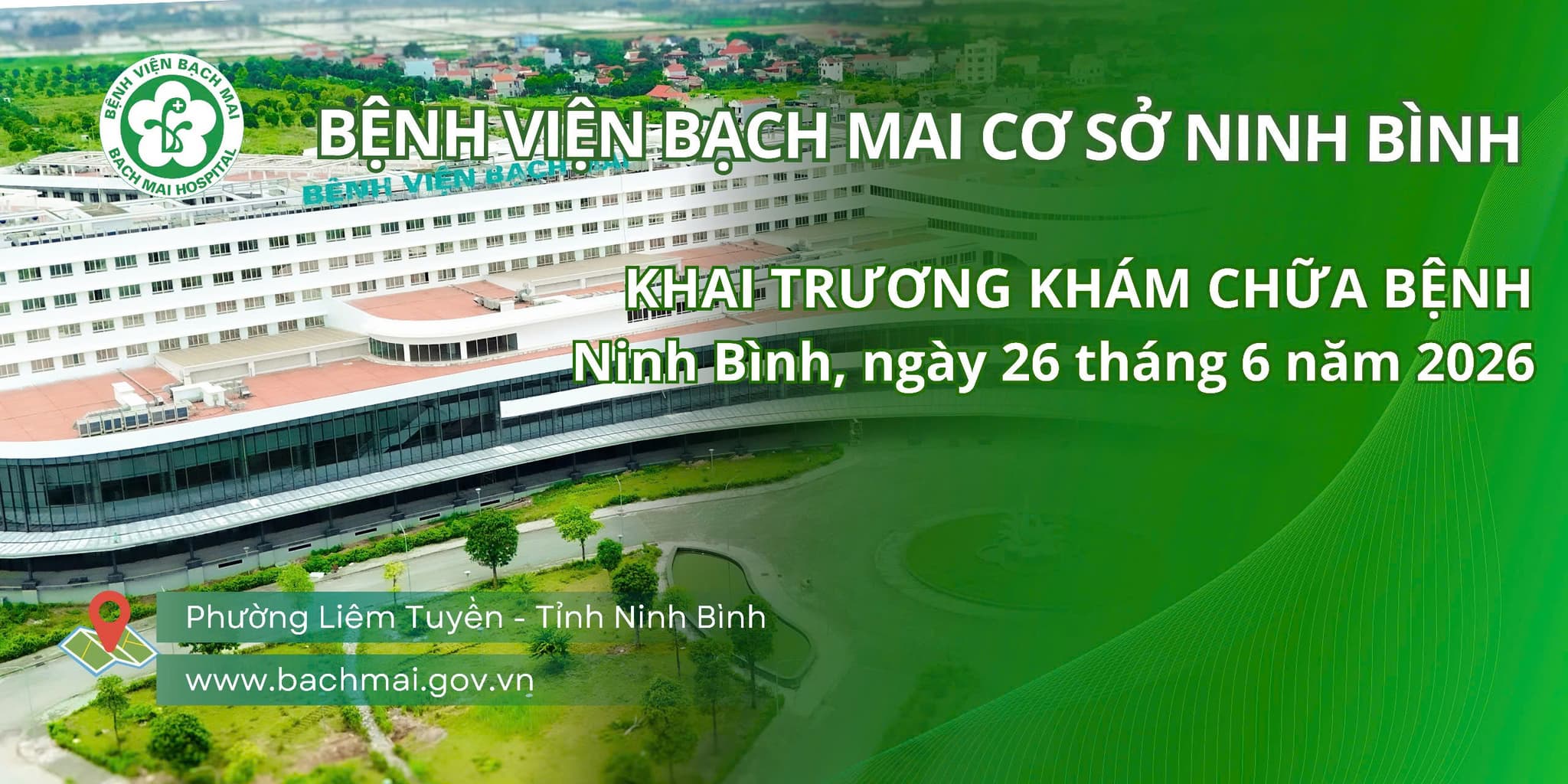 Banner khai trương khám chữa bệnh Bệnh viện Bạch Mai cơ sở Ninh Bình
