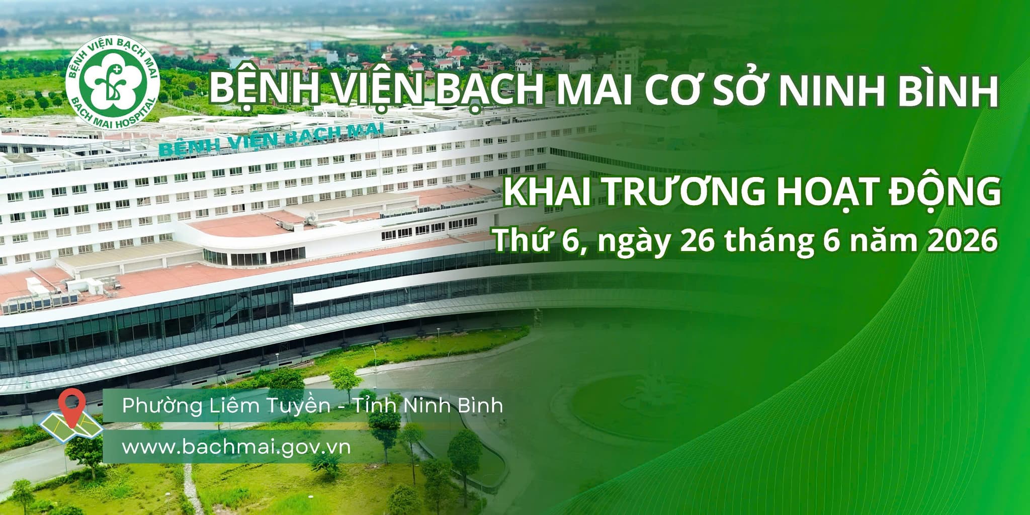 Banner khai trương khám chữa bệnh Bệnh viện Bạch Mai cơ sở Ninh Bình