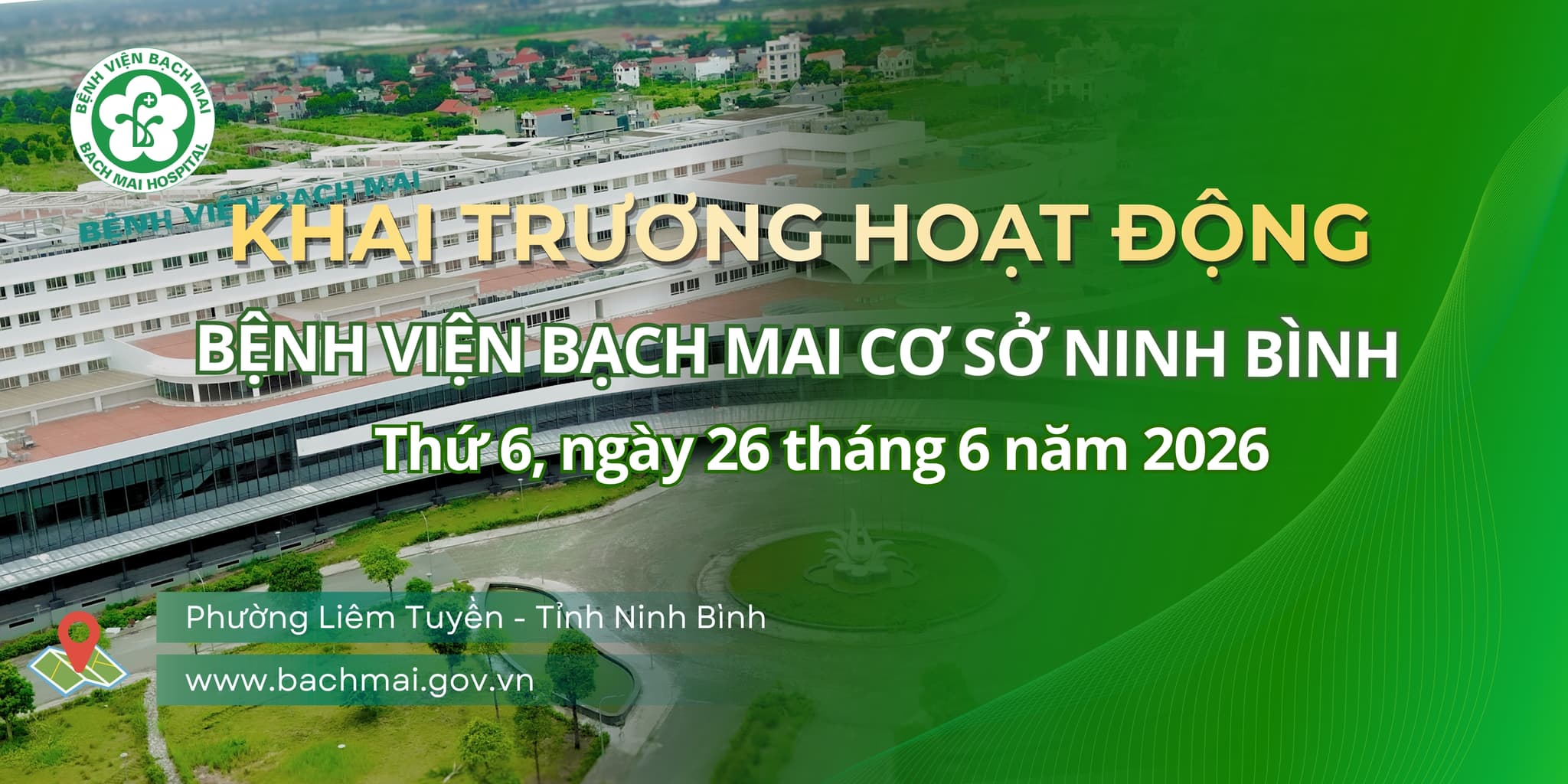 Banner khai trương khám chữa bệnh Bệnh viện Bạch Mai cơ sở Ninh Bình