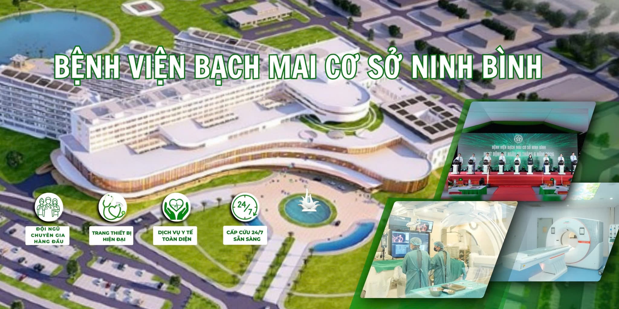 Banner khai trương khám chữa bệnh Bệnh viện Bạch Mai cơ sở Ninh Bình